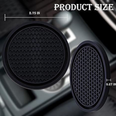 2PCS Car Cup Holder Coaster, Universal Auto Non-Slip Cup Holder Coaster, 2.75In Universal Non-Slip Recessed Car Interior Accessories (Black)