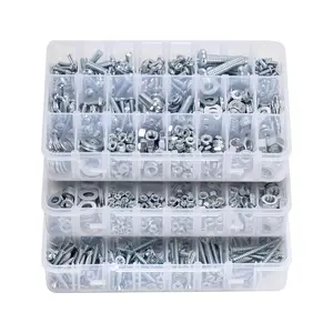 fathersdaygift VEVOR 2250 Pcs Bolts and Nuts Assortment Kit, Metric+ Imperial Machine Screws and Flat Washers, Alloy Steel M3/M4/M5/M6/M8 Multiple Size, for Equipment/Vehicle Assembly, Galvanized White