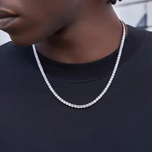Men's 5MM Hip-Hop Tennis Necklace - Sparkling Synthetic Synthetic Zirconia Stones, Unplated Metal Chain, Lightweight & Durable for Casual or Formal Wear - Affordable Jewelry, Formal Accessory, Modern Style, Highquality Appearance