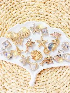 20pcs Ocean Series Shoe Accessories, Starfish Dolphin Shell Seashell Seahorse Heart Decor, DIY Footwear Decoration