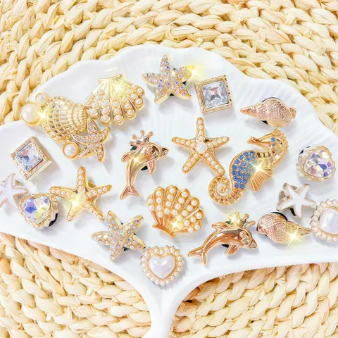 20pcs Ocean Series Decorative Shoe Accessories, Starfish Dolphin Shell Seashell Seahorse Heart Decor, DIY Footwear Decoration, Shoe Decoration Charms, Shoe Charms Set