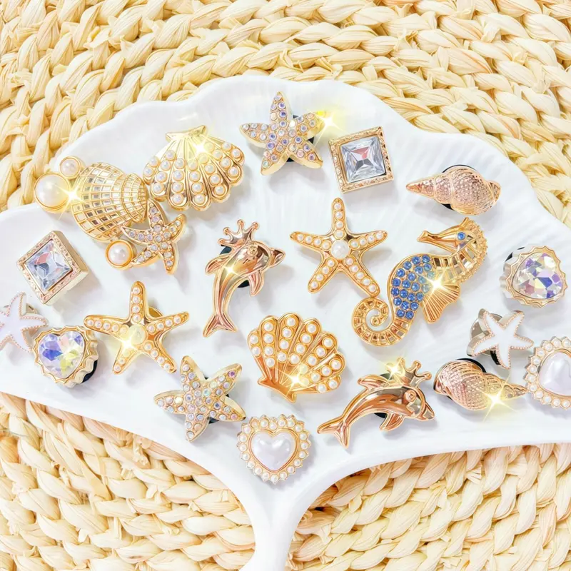 20pcs Ocean Series Decorative Shoe Accessories, Starfish Dolphin Shell Seashell Seahorse Heart Decor, DIY Footwear Decoration, Shoe Decoration Charms, Shoe Charms Set