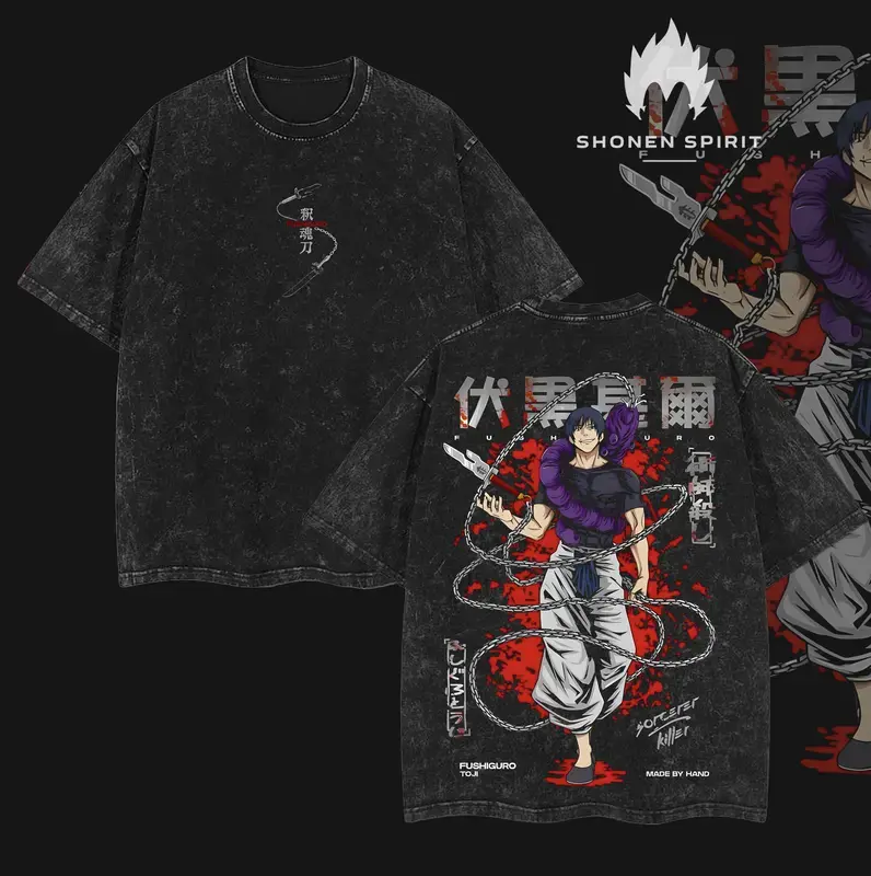 Retro Heavy Limited Fushiguro Toji - Jujutsu Kaisen Anime Double Printed Vintage Washed Unisex Oversize Anime Manga Washed Heavyweight Cotton T-shirt, gifts For Anime Fan, Anime Lover