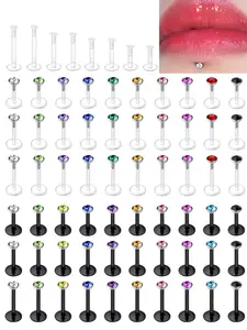 15PCS 16G Clear Push Top Piercing Retainers Earrings For Work, Bioflex Lip Rings Labret Helix Tragus Medusa Monroe Retainer For Women Men 6-12mm Bar Length Vertical Labret Jewelry