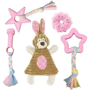 Puppy Teething Chew Toys for Small Dogs Crinkle Stimulating Toys Relieve Boredom Pink 5-Pack