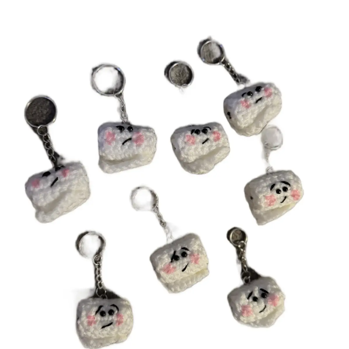 Crochet Toilet Paper Keychain - Plush Design with Charcoal Handle, Keyring Attachment, Assorted Shapes