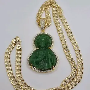 Saint jude green color NECKLACE cuban  stamp style Gold-plated fashion design beautiful