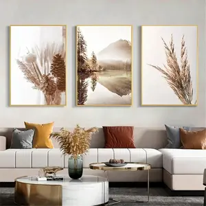 3 Piece Pinecone Landscape Wall Art, Oriental Style Bedroom Decor, Nordic Home Interior Frameless Hanging Paintings