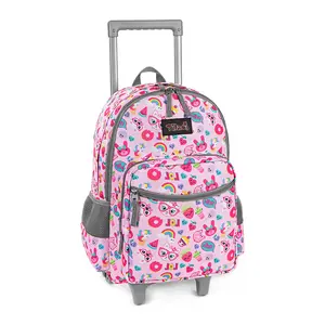 Tilami Rolling Backpack 18 inch Double Handle Wheeled Boys Girls Travel School Children Luggage Toddler Trip, Pink Cat