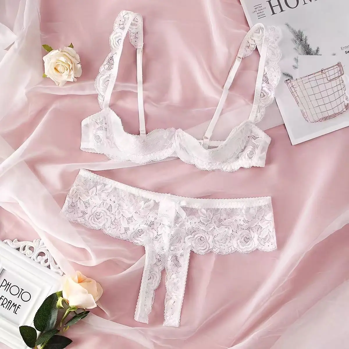 sexy lingerie se Valentine's Day Gift 2Pcs Women Contrast Lace Sexy Lingerie Set (With  Underwire) Bra Day Sweet for