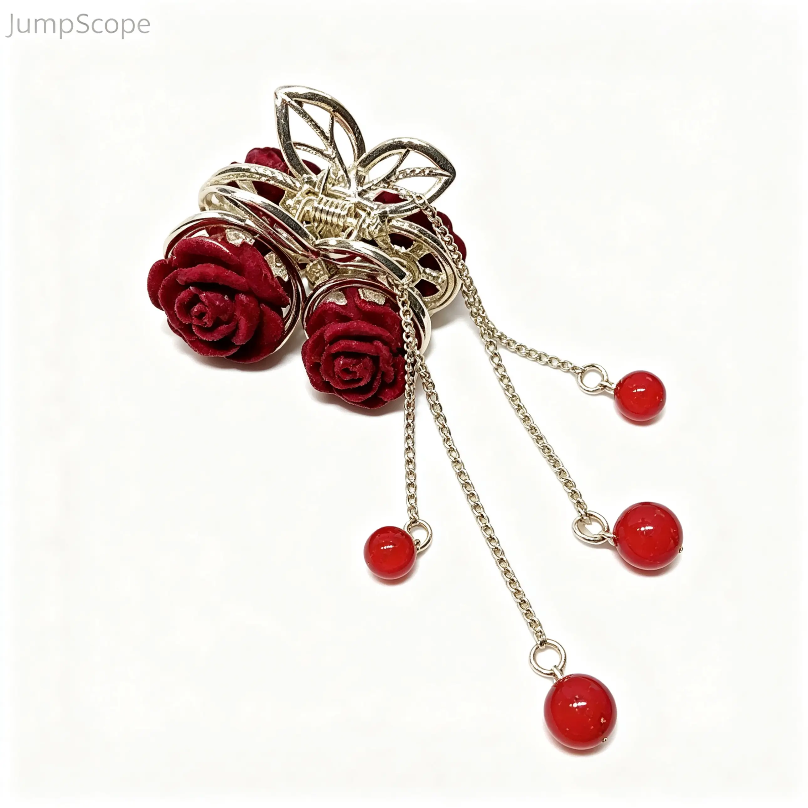 Women's Velvet Rose Claw Clip - Crystal Rhinestone, Pearl Tassel Jaw Clip, Elegant Floral Hair Accessory with Dangling Pearl Chain for Indoor Recreation Hair Styling, Hair Clips Claw