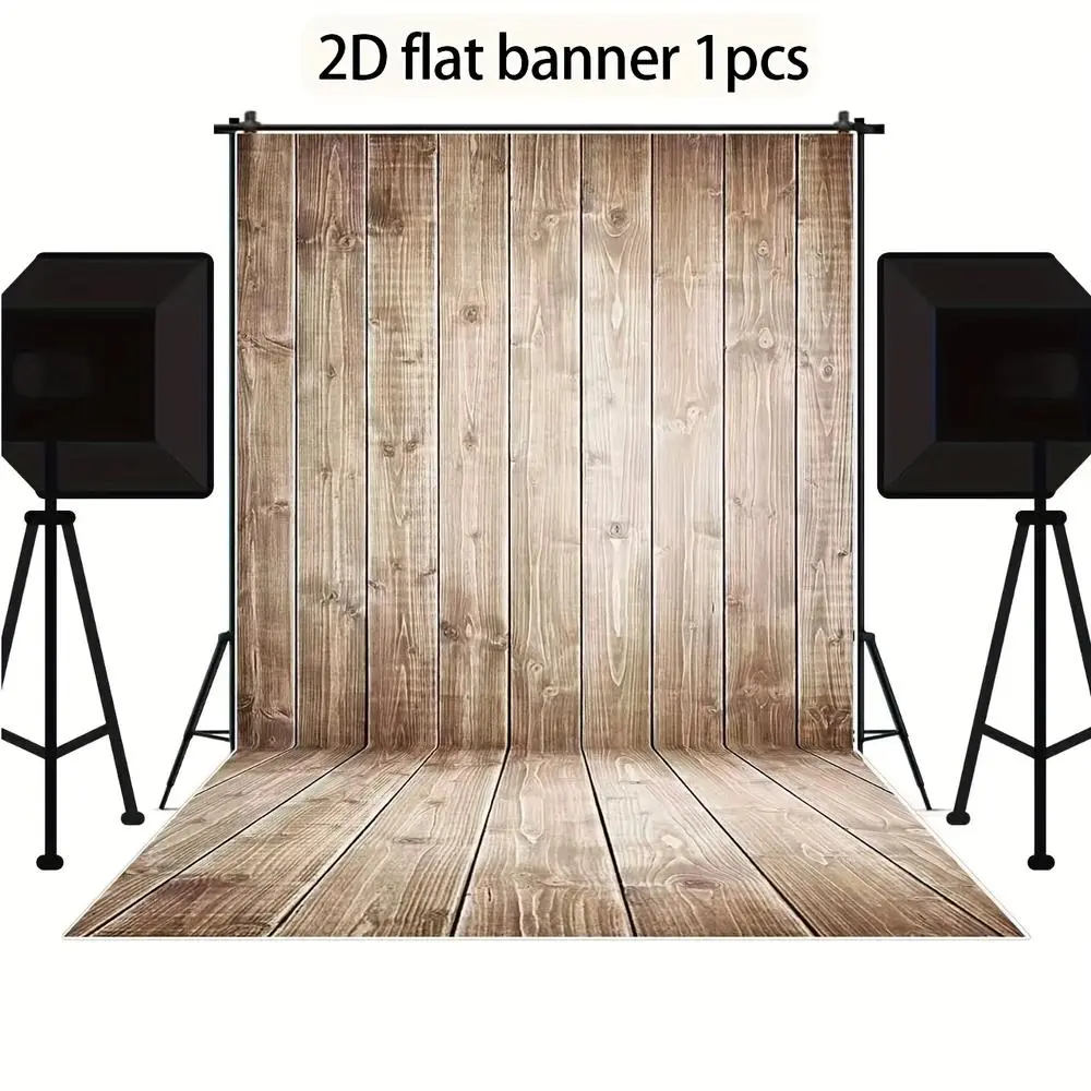 1PC Vintage 2D Flat Polyester Wooden Photography Backdrop Banner, Reusable Home & Festive Decoration Prop, Birthday-Themed Festive Backdrops & Banners for Wedding Scenes