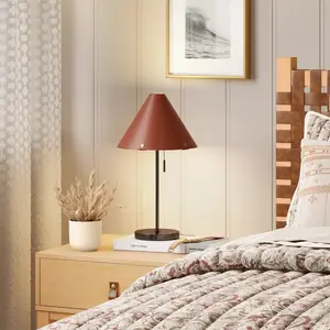 Table Lamp with Leather Shade Brown - Threshold: Metal Base, Cone Shape, No Assembly, SGS Certified, 20" Height