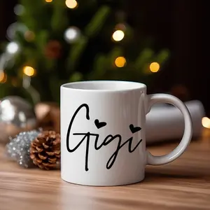 1pc Gigi Mug - Vintage Style 11oz Coffee Cup with Cursive Lettering & Heart Accents, White & Black Design - Fun Gift for Mom, Dad, Friends, Lovers - Perfect for Birthdays, Holidays, Anniversaries, Coffee Bar Accessories