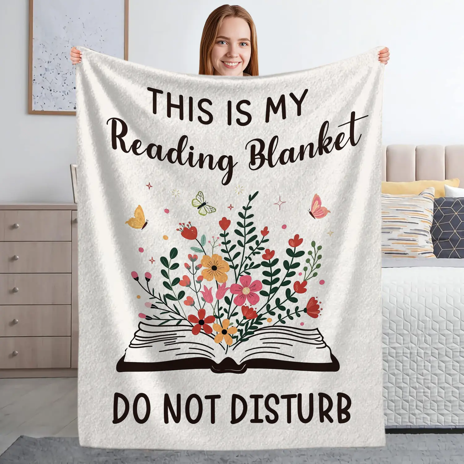 [Back to School] Book Lovers Gift for Women Men, Soft Flannel Book Reading Blanket, Book Readers Gifts for Birthday Anniversay, Reading Accessories, Bookish Bookworm Gift - Printed on One Side