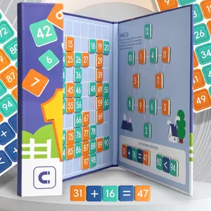 Children's math enlightenment magnetic number puzzle 1-100 number table, addition, subtraction, multiplication and division operation teaching toys 3-8 years old digital cognitive teaching aids, learning classroom supplies, folding portable educational