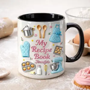 Personalized Recipe Book Mug With Name, Baking Lover Coffee Mug, Cute Baking Tools Cup, Custom Name Mug, Gift For Baker Woman