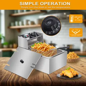 6L Commercial & Home Electric Deep Fryer with Removable Basket & Lid - Heavy-Duty 2500W Professional/Residential Oil Fryer, Temperature Control, 304 Stainless Steel Tank Suitable for Restaurants, Cafes, Home Kitchens - 110V US Plug