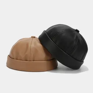 Men's Vintage Plain Sheepskin Skull Beanie Hat - Unisex Brimless, Slim-Fit Lightweight Round Design, Rolled Cuffs, Adjustable Snapback, All-Weather, Fur-Lined, Hand Wash Only, Adjustable Brimless Hats, Adjustable Hats