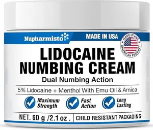Nupharmisto - Lidocaine Numbing Cream Maximum Strength: Long Lasting Painless Topical Numb - Extra Relief with Lidocaine Menthol Arnica and Emu Oil 2.1oz/ 60g