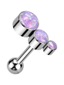 16GA F136 Implant Grade Titanium Threadless Push In Descending Synthetic Opals Curved Top Barbell Stud