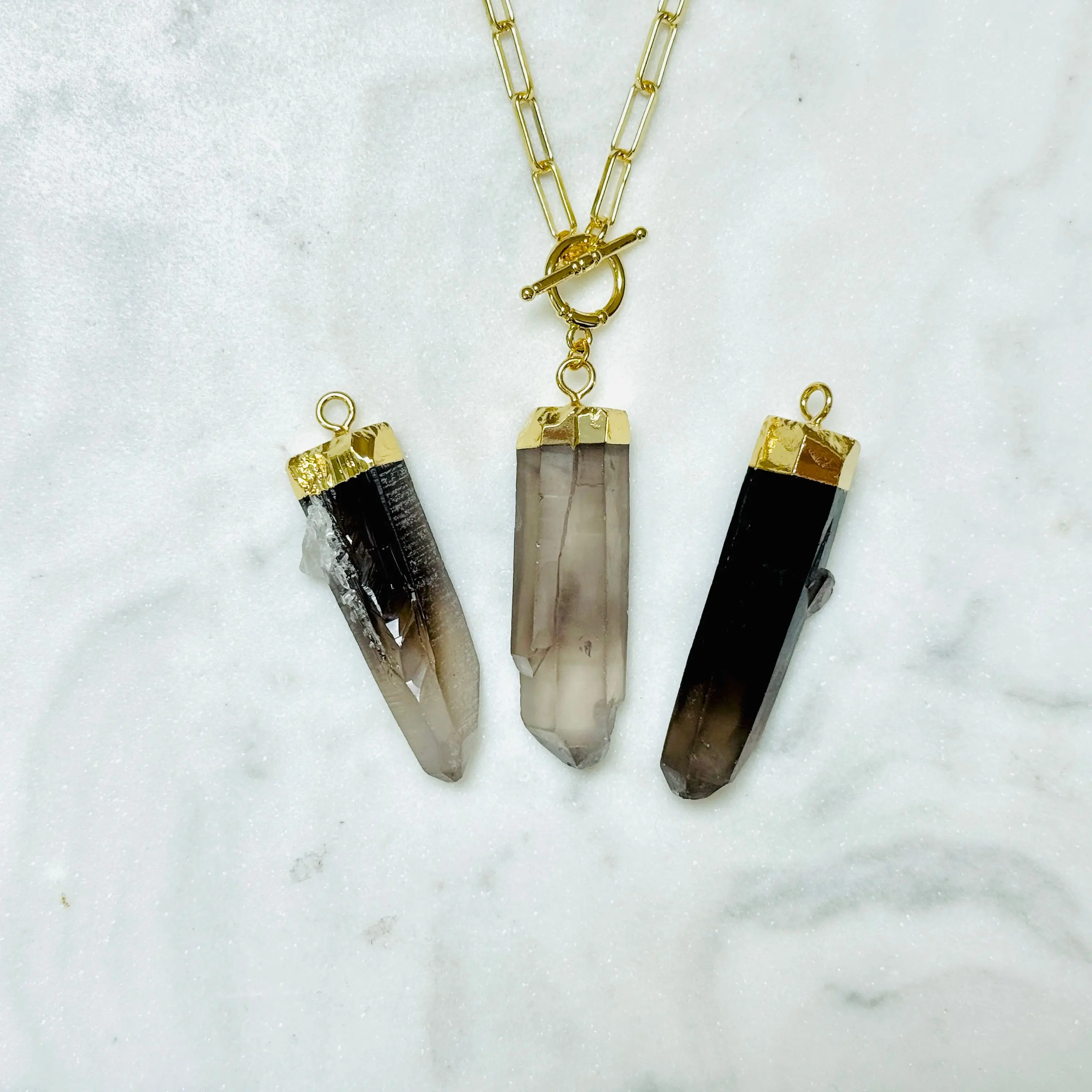 Natural Crystal Smoky Quartz Goddess Kali Pendant Necklace - Gold-Plated Paperclip 18" Chain with T-Clasp, Pendant Design, Protective Modern Mystic Unisex Witchcraft Statement Necklace for Emotion Balance