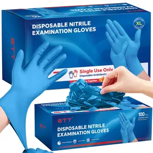 GTT Blue Nitrile Exam Gloves Disposable,6 Mil Latex-Free，Medical for Cleaning, Food PrepTattoo, Cooking, Mechanic, First Aid Rubber