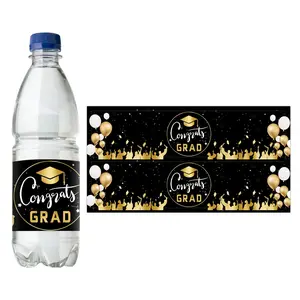 20pcs/10sheets Graduation Bottle Stickers, featuring Black Golden and "Congrats GRAD" design, Graduation Theme, suitable for Graduation Gifts, Essential Celebration Party Supplies, Reunion Activity, School Graduation Decorations