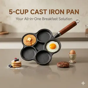 This durable 6-cup cast iron pancake maker features a heat-resistant wooden handle and fun star-perfect for mini pancakes, Ideal for home kitchens and camping, it provides professional results comparable to an adjustable temperature electric skillet pan.
