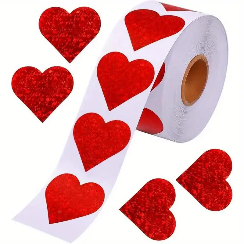 Glitter Heart Shaped Sticker, 500pcs/roll Self Adhesive Decorative Sticker, Decorative Sticker for Wedding & Anniversary & Party, Self Adhesive Stickers, Decoration Sticker, Self Adhesive Decal