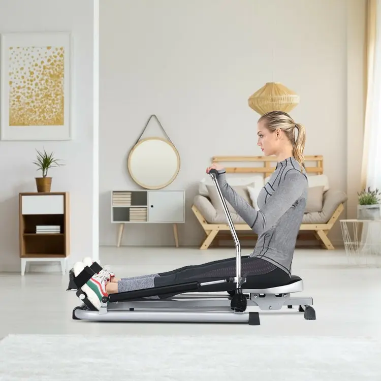Casavo Adjustable Double Hydraulic Resistance Rowing Machine, Full-Body Cardio Rower with LCD Monitor, Ergonomic Gliding Seat, Non-Slip Footplates, and Heavy-Duty Steel Frame for Home Gym Workout
