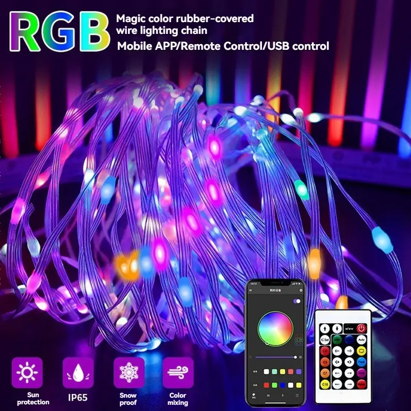 200 LED RGB String Lights, Sound Reactive Color Changing Fairy Lights with APP & Remote Control, USB Powered Silver Wire Lights, 16 Colors Decorative Lights for Bedroom, Patio, Garden, Party & Christmas