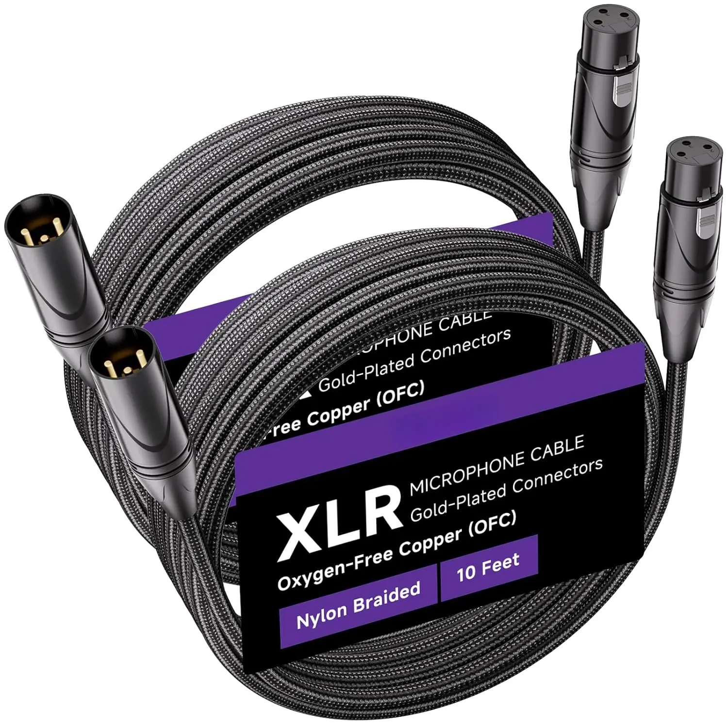 XLR Cables 10ft 2 Packs, Male to Female XLR Microphone , -Plated 3-Pins Balanced Shieled Speaker , AL & OFC Dual Shielded Balanced Mic Cord