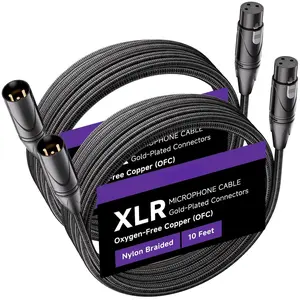 XLR Cables 10ft 2 Packs, Male to Female XLR Microphone , -Plated 3-Pins Balanced Shieled Speaker , AL & OFC Dual Shielded Balanced Mic Cord