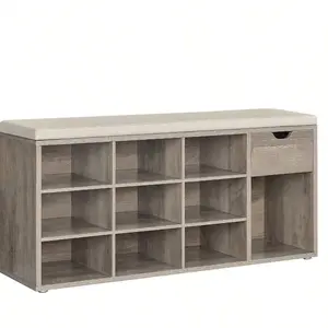 Storage Bench, Entryway Bench  Cushion, Drawer And Open Compartments, Bench  Storage, For Living Room, Bedroom, Closet, with