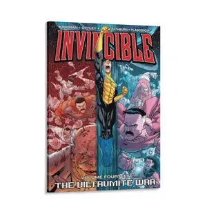 Invincible The Viltrumite War Canvas Wall Art, Mark Grayson vs Omni-Man Comic Cover Poster, Superhero Series Art Print for Bedroom, Living Room, Game Room, Office, Ideal Gift for Invincible Fans