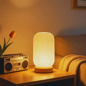 USB Creative 3D Printed Night Light, Line Control Three-Tier Dimming, Eye Protection Bedroom Bedside Ambiance Lamp, Wooden Base Decorative Piece, Atmosphere Lighting