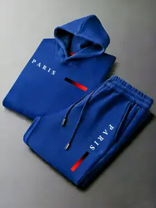 Men's Paris letter printed hoodie and drawstring sweatpants set