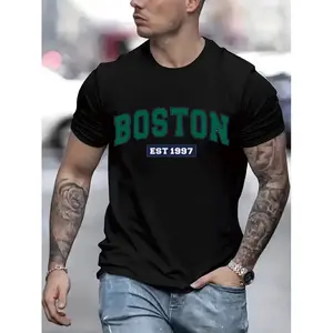 Father's Day Gift - Boston 1997 Graphic Print T-Shirt For Men Casual Short Sleeve Tee 1 Pcs 100% Heavy Cotton - Comfortable Crew Neck, Soft Adorable Tees Tops