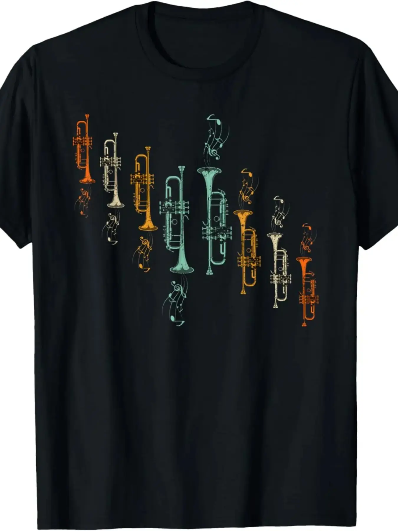 Music Notes Jazz Musician Trumpeter Gift Trumpet T unisex soft cotton short sleeve t shirt, vintage graphic casual tee for men women teens, perfect birthday holiday gift for camping travel gym daily street  wear