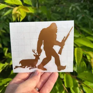 Deer Hunting Decal Sasquatch Deer Hunter Decal Waterproof Permanent Vinyl Various Sizes & Colors for Smooth Surfaces
