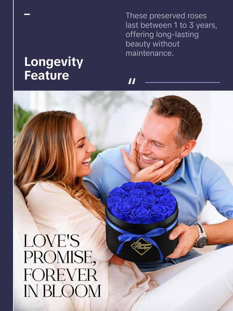 Eternal Prestige Velvet Black | 12 Blue Roses  Decor Box