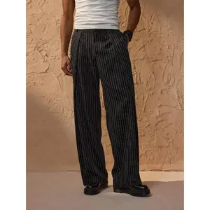 Casual / Black Pinstriped / Wide Leg / Straight Leg
