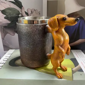 Dachshund Coffee Mug, Cup With Ergonomic Handle; 3D Animal Detail And Dog-Shaped Design, Dachshund Drinkware For Pet Lovers, Cute Dog Themed Kitchen. Gifts for Dogg Owners, Stainless Steel Drinkware