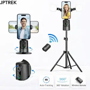 JPTREK Mini Selfie Stick Tripod with Auto Face Tracking, 360° Rotating Retractable Phone Stand, Pocket Size Portable Anti-Shake Stabilizer for Vlog, Travel, Concert, Live Streaming & Video Recording