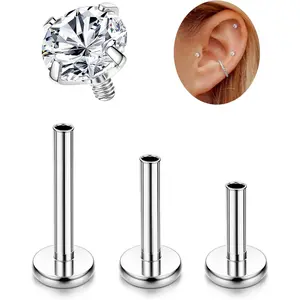 16G G23 Titanium Tragus Conch Helix   6mm 8mm 10mm - Internally Threaded Flat  Stud Cartilage Earrings  Forward Earlobe Labret Tragus