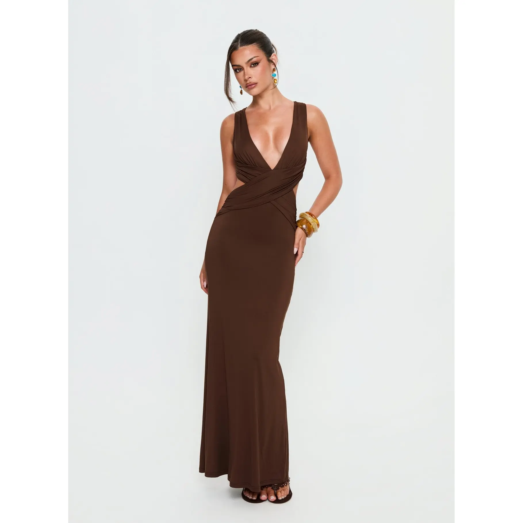 dark brown flowy dress Tiered Satin Corset Mini Dress main image 1