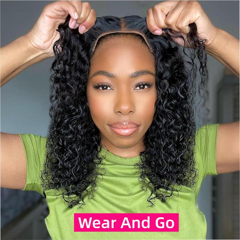 Short Curly Bob Wig Glueless Human Hair 4x4 Pre Cut Pre Bleached Pixie Cut Lace Closure Wig Ready To Wear Go Glueless Wig Water Wave Human Hair Lace Front Wigs
