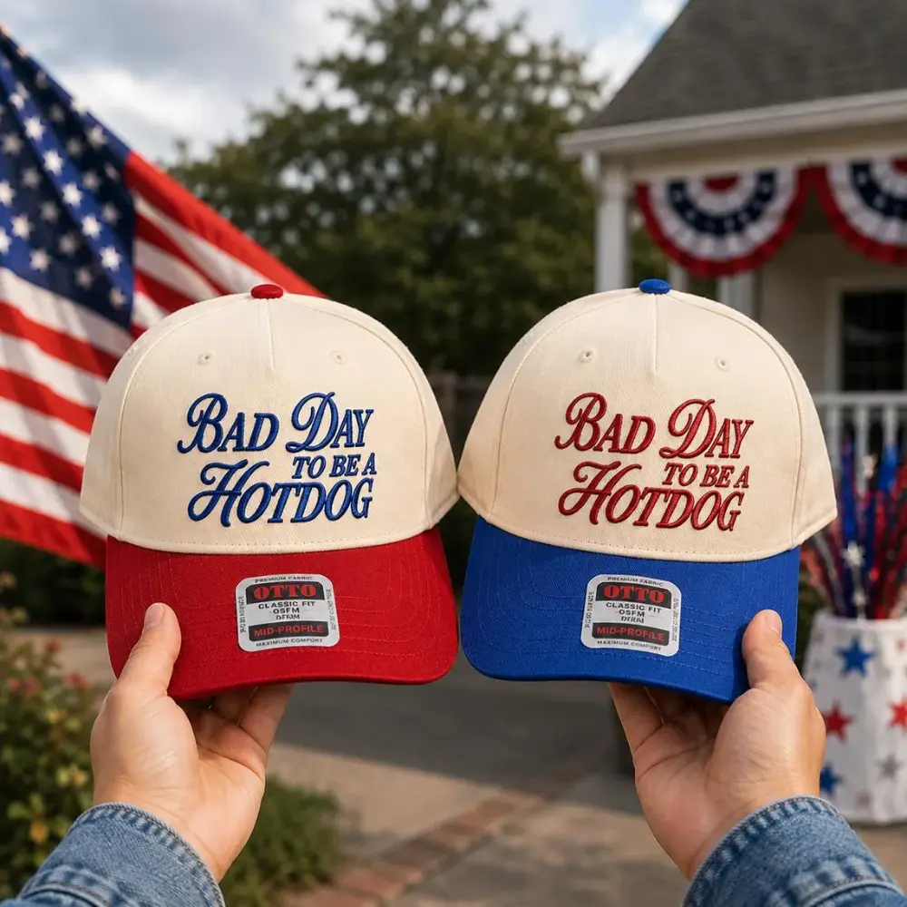 Bad Day To Be A Hot Dog Embroidered Trucker Hat 6Colors, 250th USA Anniversary Summer Cap, 250th Birthday Of America Baseball Hat, Summer Hat, Funny Trendy Trucker Snapback Hat Fourth Of July Hat, 4th Of July