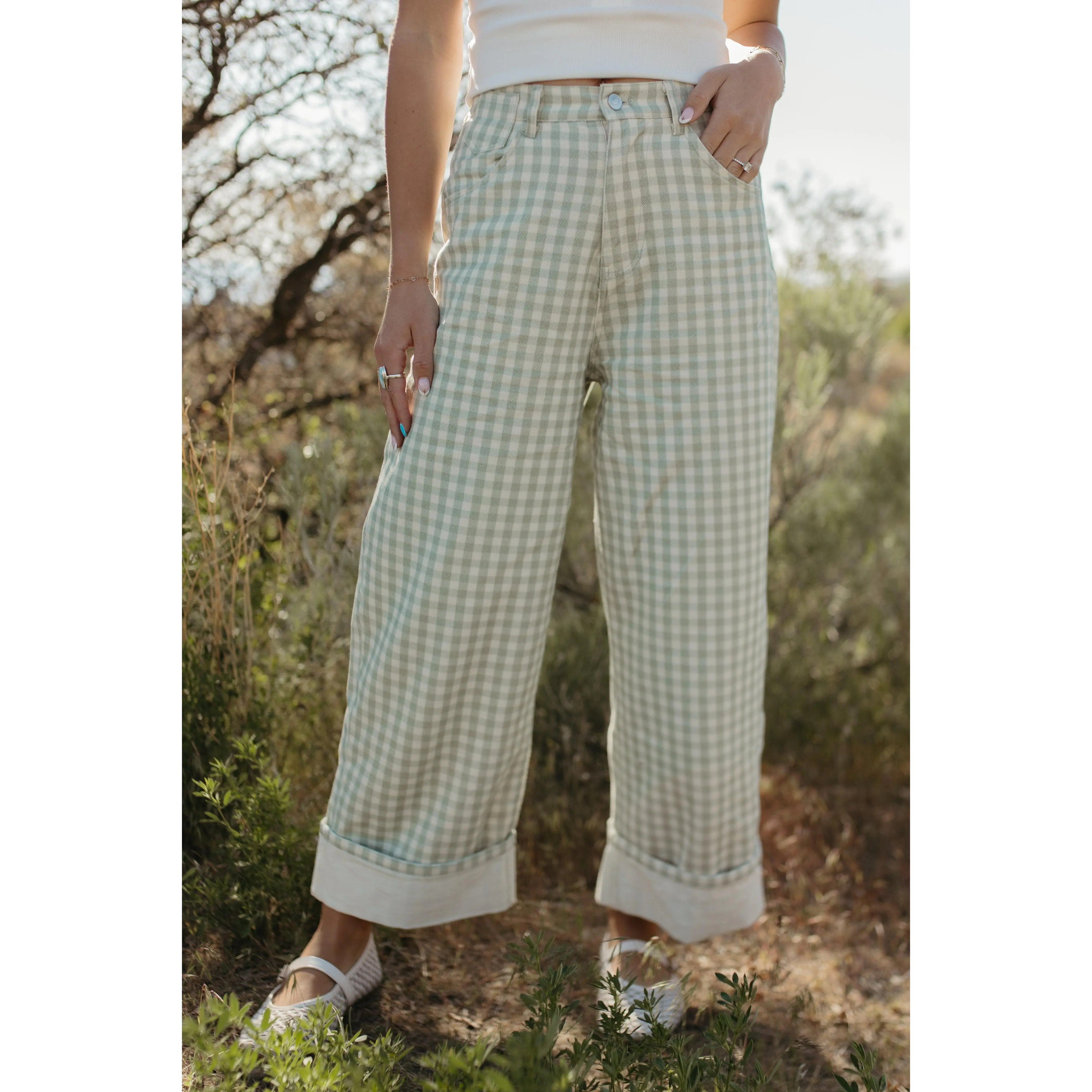 THE MAEVE GINGHAM BARREL JEANS